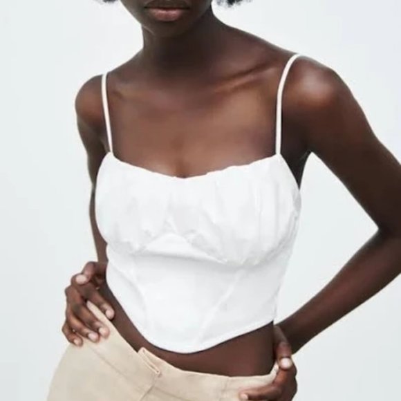 Zara | Tops | Zara Ruched Bustier White Corset Top Size Medium | Poshmark